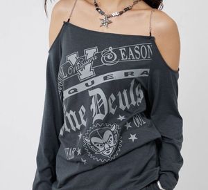 Gothic Graphic Print Cold Shoulder Long Sleeve Top
