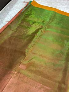Double Colour Shade Brown And Olive Green Saree