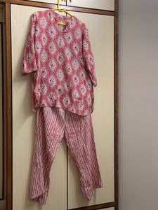 Pink Cotton Printed Co Ord Set