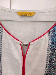 Aurelia White With Blue Motif Print Kurta