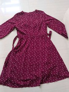 Sale-Burgundy Polka Dot Dress By VanHeusen