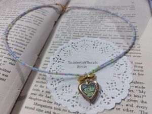 Hand painted Heart Locket Beaded Necklace