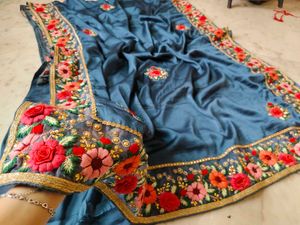 Floral Embroidered Saree |😍🌹