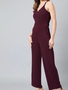 Athena Women Burgundy Solid Baisc Jumpsuit