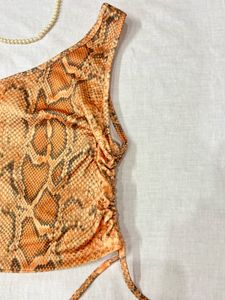 Snakeskin One-Shoulder Crop Top