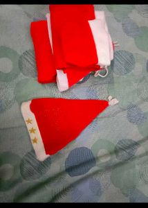 Beautiful Santa Dress With 2 Caps And Potli