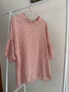 Pink Polka Dot Ruffle Top