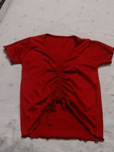 Red Ruched V-Neck Top