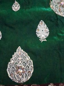 Green  Banaras Embroidered Fabric Heavy Work Saree