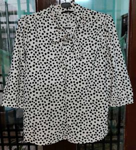 Polka Dot Tie-Neck Blouse