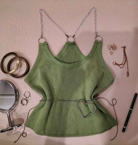Sage Green Chain Detailed Tank Top