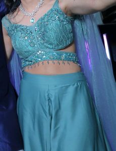 Designer Handwork Sequin Green Crop Top Palazzo