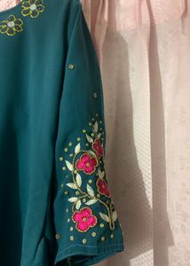 Teal Embroidered Kurti