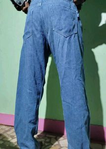 Blue Baggy Jeans With Scratch Design