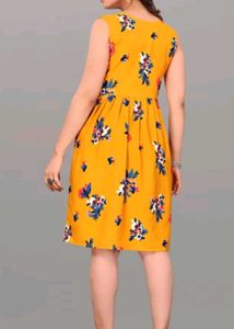 Yellow knee Length Dress Floral Print