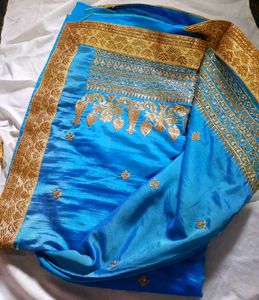Blue &amp; Gold Sari with Blouse