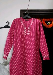 Pink Patterned Winter Kurti