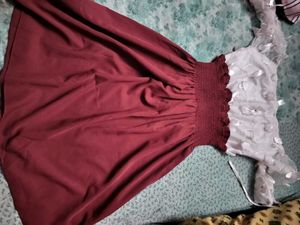 Floral Sleeve Burgundy Dress