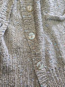 shimmery crochet knit overcoat