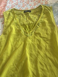 Yellow Lace Trim Tank Top
