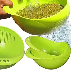 2 Pcs-Virgin Rice Bowl Durable Plastic Strainer ,Water Strainer | Vegetable &amp; Fruits Washing Bowl
