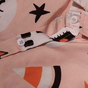 Halloween Print Button-Up Shirt