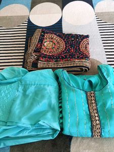 Skyblue Sequence Suit With Heavy Fulkari Duptta