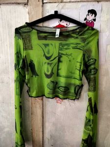 Green Print Crop Top