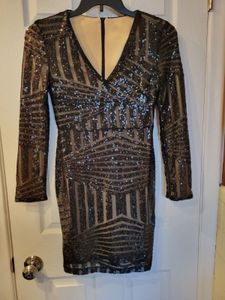 URBANIC Black And Nude Sequinned Bodycon Dress