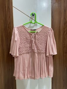 Pink Crochet Peasant Top