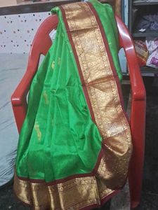 It Is Green Pure Kanjivaram With Big Maroon Silk