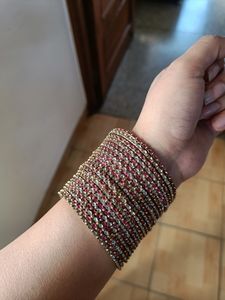 Stacked Bangle Set - Pink &amp; Crystal