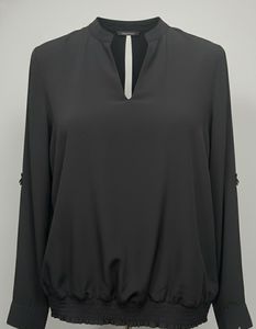 Elegant Black Long-Sleeve Blouse with Split Neckli
