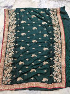Dark Green Embroidery Sarees Heavy Design 🤩