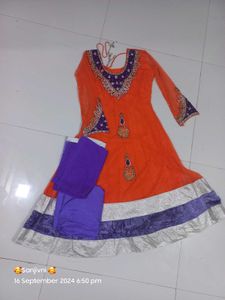 Stunning Orange &amp; Purple Designer Anarkali Suit fo