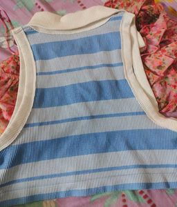 Striped Sleeveless Button-Up Top