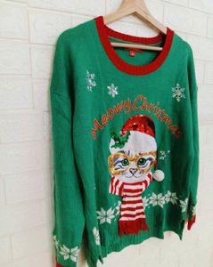 cat and sequins with scarf Christmas Sweater