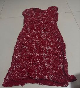Red & White Print Dress