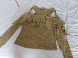 Gold Ruffle Cold Shoulder Top