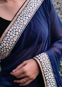 Elegant Blue &amp; White Saree