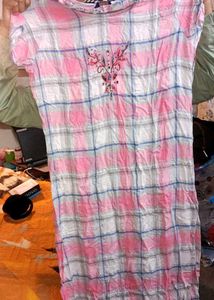 Pink Striped Embroidered Design Kurti