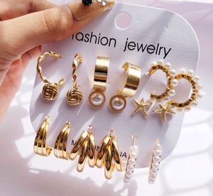 Combo set Gold Tone Earring  - 9 Pairs,hoop