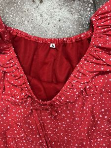 Red Ditsy Slit Cut Print Dress