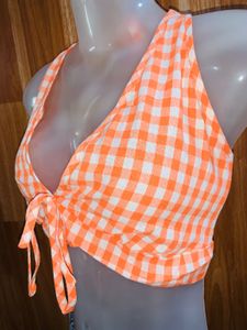 Orange Checkered Crop Top