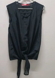 Black Tie-Front Sleeveless Top
