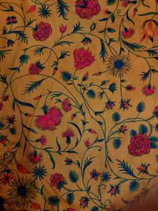 Mustard Floral Cotton Satin Fabric