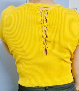 Bright Yellow Ribbed Knit Top