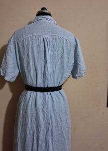 Light Blue Linen Long Shirt Dress