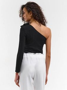 Chic Black Ruffle One-Shoulder Top