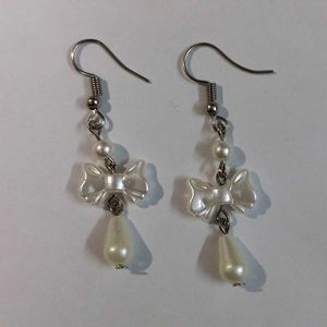 Handmade Pearl Bow Earrings with Drop
